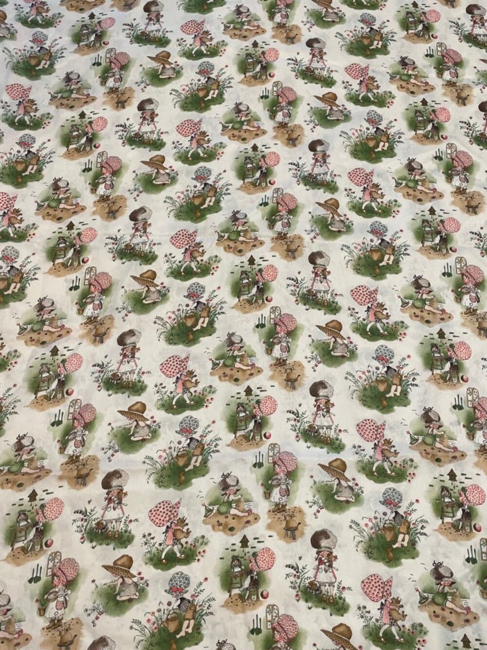 Sunbonnet Satiny Fabric Vintage Girls Playing  J Manes 106" x 45"